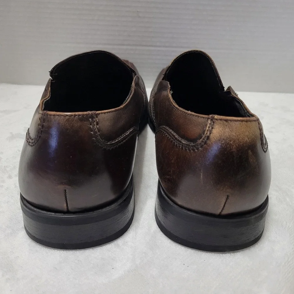 Natha Studio Mens Brown Leather Dress Shoes Loafer Slip On Style 27504 Size 11.5